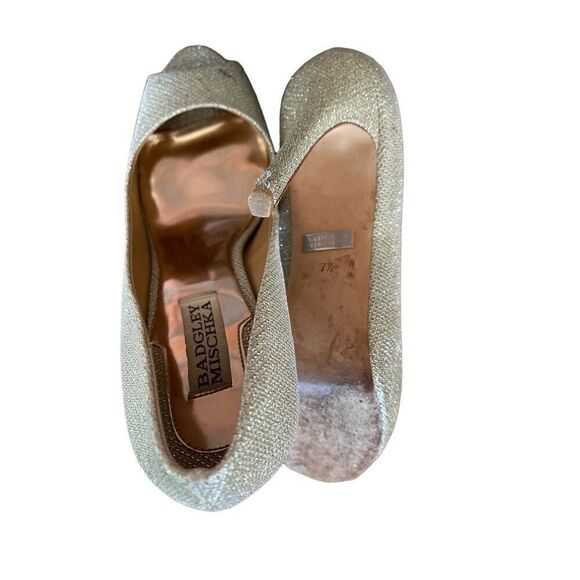 Badgley Mischka Womens Silver Ponderosa Platform Peep Toe High Heel Pump 7.5 - Picture 8 of 8